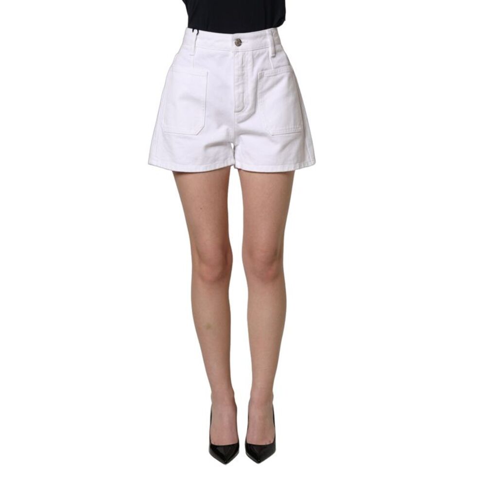 Dolce & Gabbana White Cotton HighWaist Denim Hotpants Women's Shorts